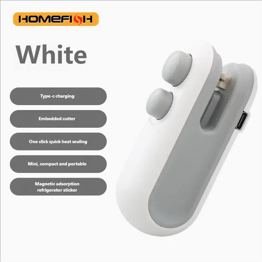 HOMEFISH Mini Handheld Heat Sealer USB Rechargeable Food Storage Bag Plastic Packaging Machine Clip Bag Portable Food Sealer luxecrown.co.uk