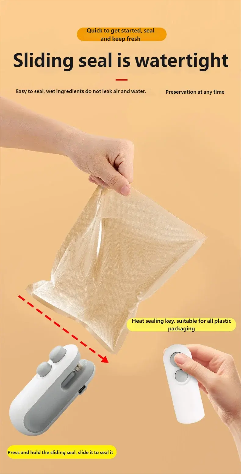 HOMEFISH Mini Handheld Heat Sealer USB Rechargeable Food Storage Bag Plastic Packaging Machine Clip Bag Portable Food Sealer luxecrown.co.uk