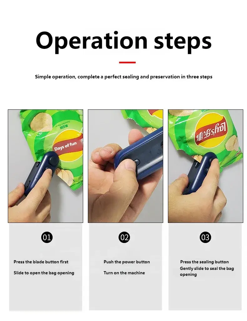 HOMEFISH Mini Handheld Heat Sealer USB Rechargeable Food Storage Bag Plastic Packaging Machine Clip Bag Portable Food Sealer luxecrown.co.uk