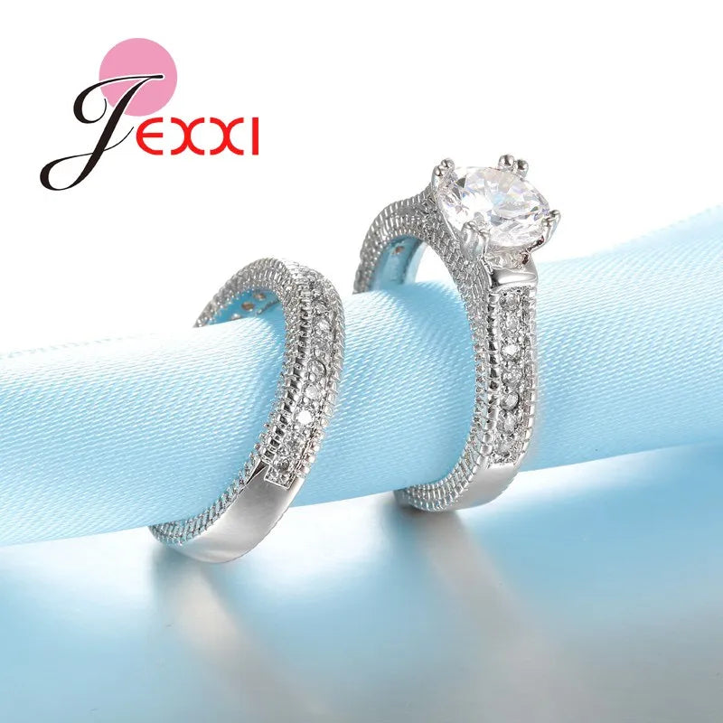 Elegance 925 Sterling Silver 2 PCS Ring Set Paved Full High Quality Shiny Crystals Anel For Women Bride Wedding Jewelry Streetsharks