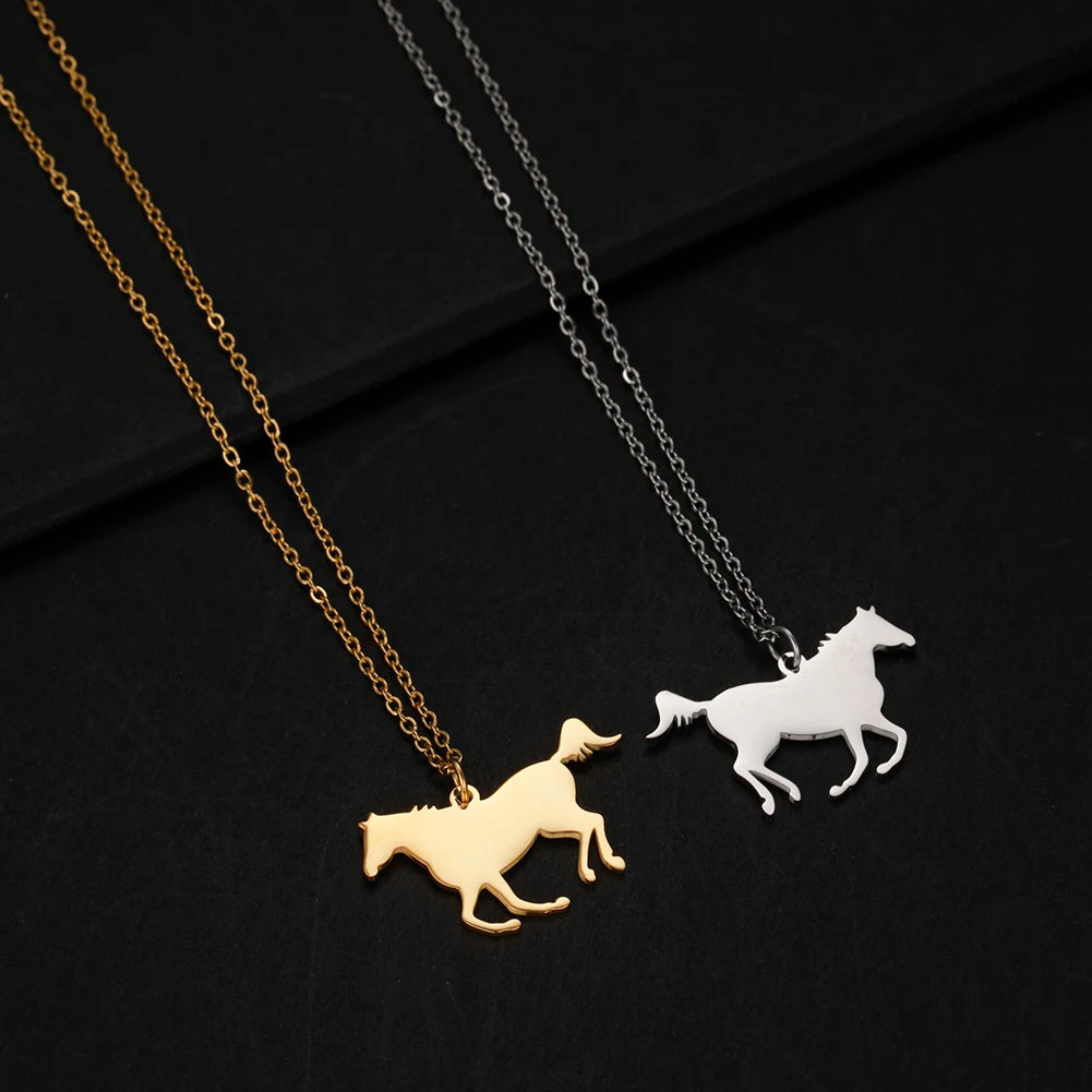 Skyrim Fashion Cute Animal Horse Pendant Necklace for Women Girls Stainless Steel Gold Color Chain Necklaces Gifts Wholesale Streetsharks