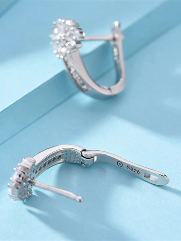 Fine Jewelry 925 Sterling Silver Earrings Inlaid With Zircon Crystal Flower Earrings Charm Jewelry For Women Gift Engagement Wed Streetsharks