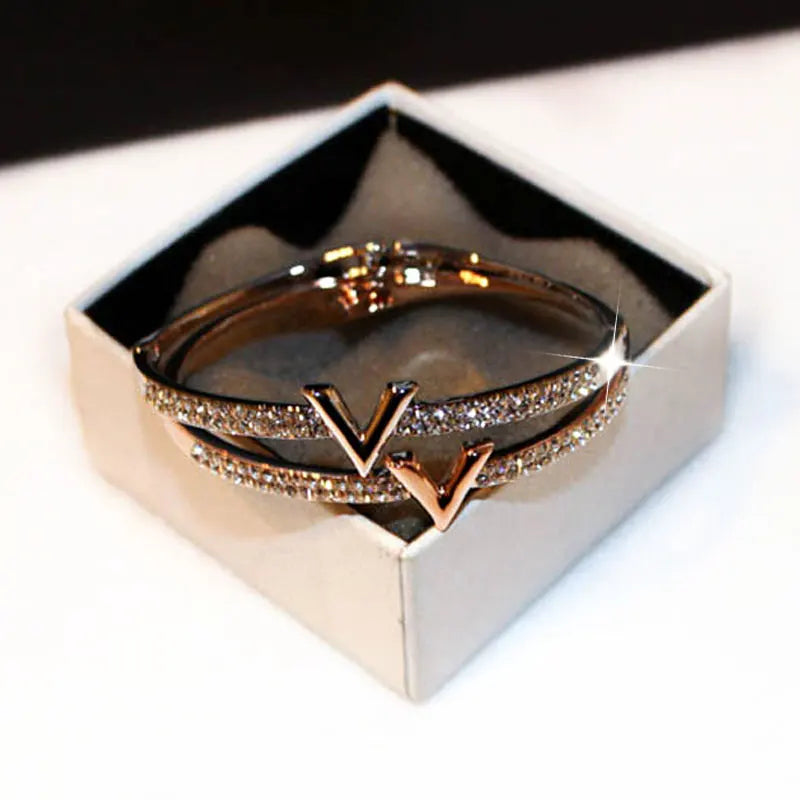 JUWANG Trend Fashion Korea Simple Micro Inlaid Zircon Word Lady Bracelets for Women Temperament Exquisite Luxury Bangle Jewelry luxecrown.co.uk