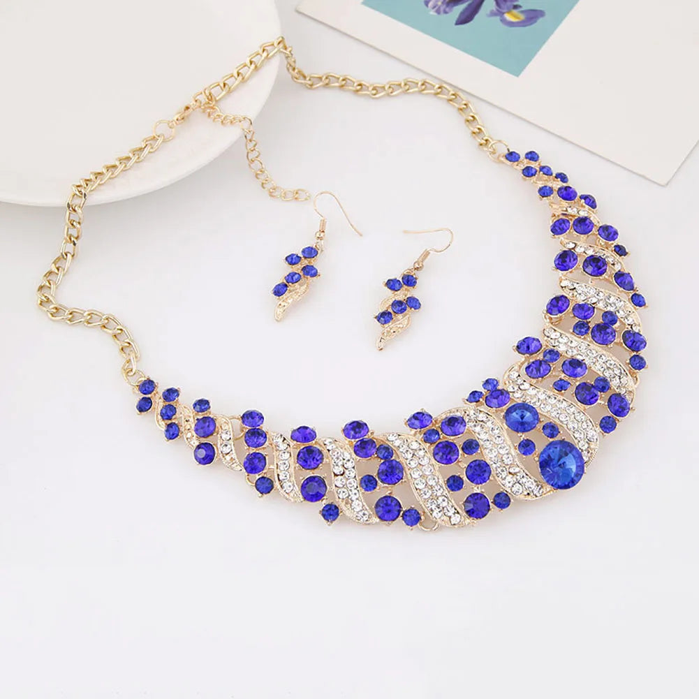 Rhinestone Inlaid Chain Necklace Hook Earrings Bridal Wedding Party Jewelry Set Chain Necklace Hook Earrings Bridal Jewelry Set Streetsharks