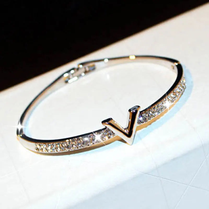 JUWANG Trend Fashion Korea Simple Micro Inlaid Zircon Word Lady Bracelets for Women Temperament Exquisite Luxury Bangle Jewelry luxecrown.co.uk
