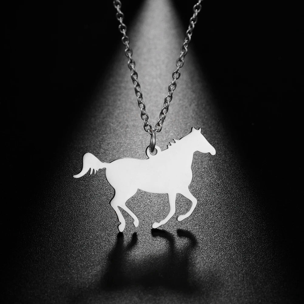 Skyrim Fashion Cute Animal Horse Pendant Necklace for Women Girls Stainless Steel Gold Color Chain Necklaces Gifts Wholesale Streetsharks