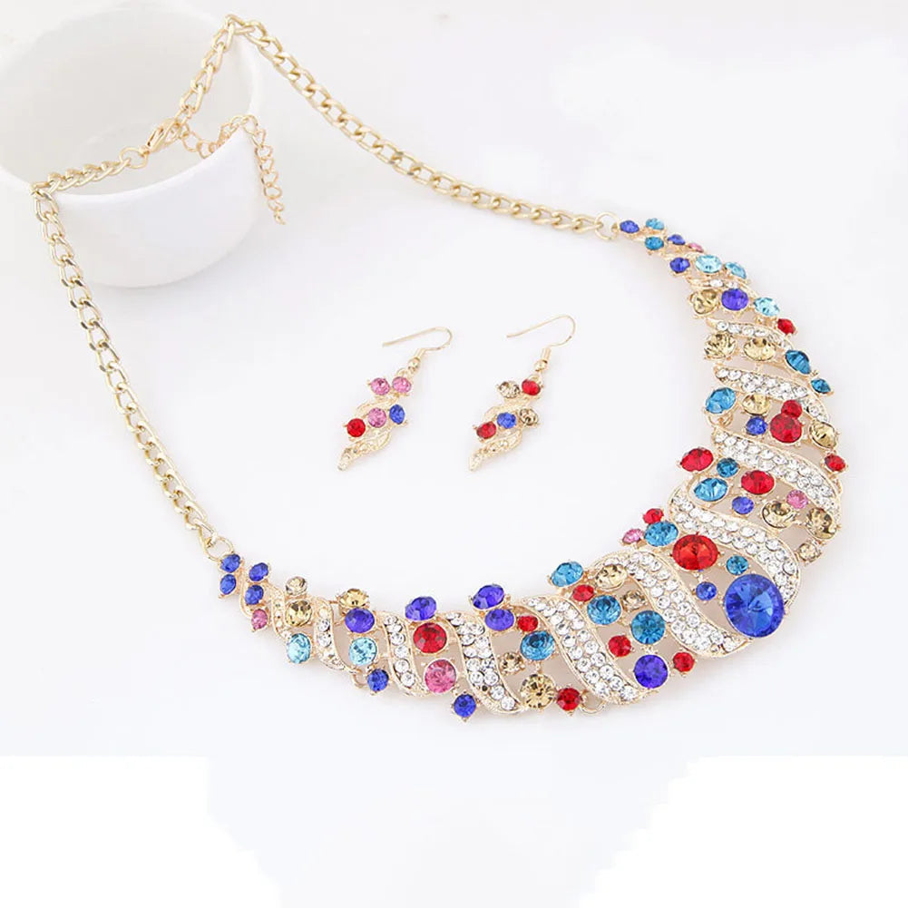 Rhinestone Inlaid Chain Necklace Hook Earrings Bridal Wedding Party Jewelry Set Chain Necklace Hook Earrings Bridal Jewelry Set Streetsharks