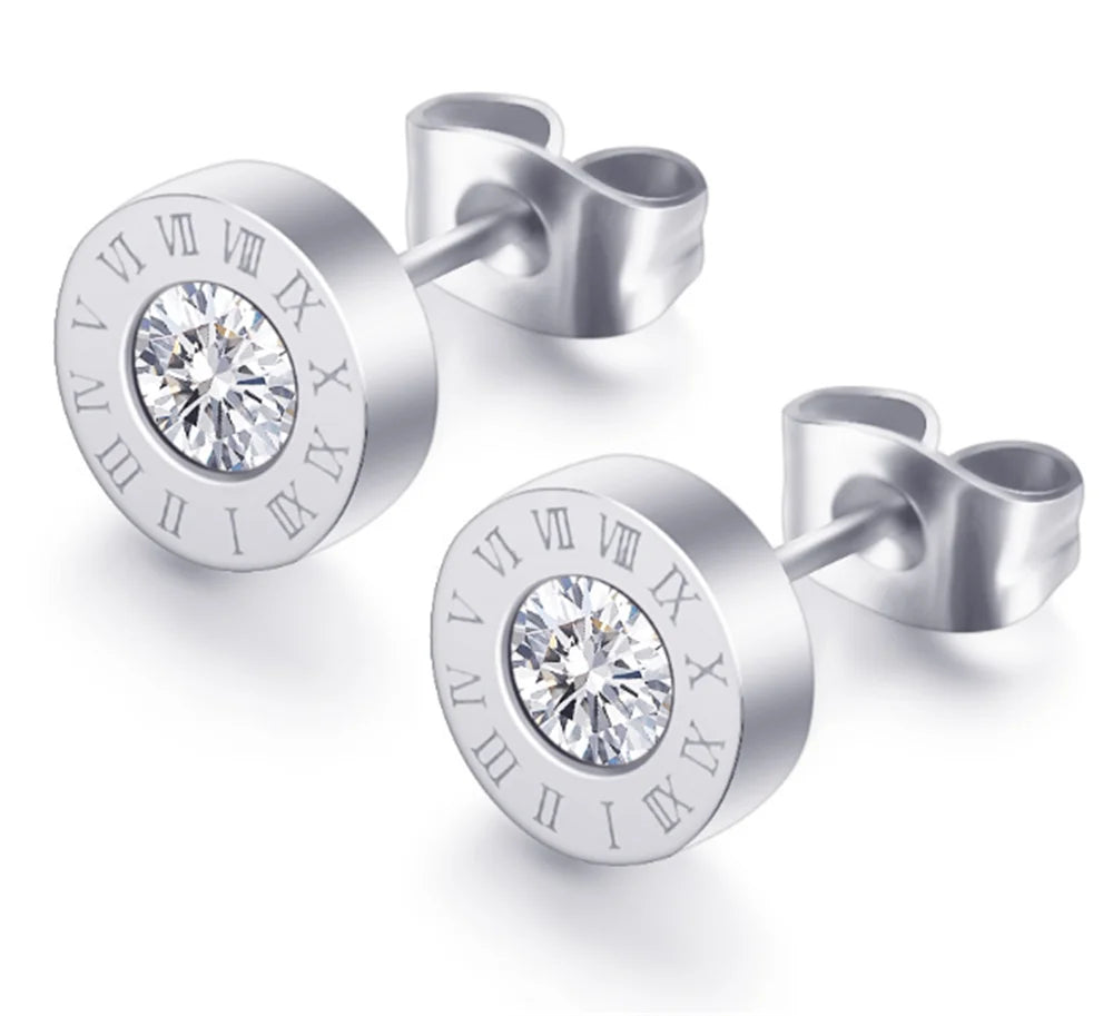 Luxury Roman Numeral Necklace Earring Bracelet For Women Party 316L Stainless Steel Jewelry Set Gift Box Streetsharks