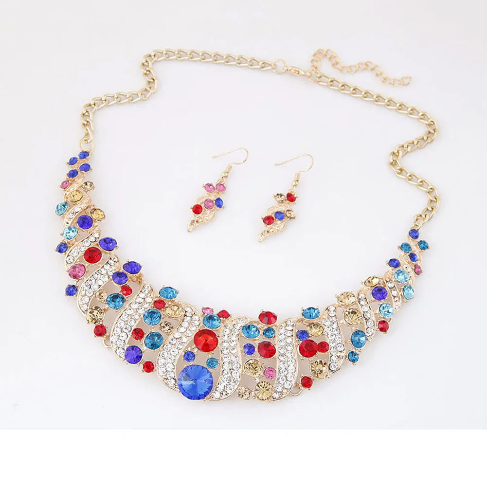 Rhinestone Inlaid Chain Necklace Hook Earrings Bridal Wedding Party Jewelry Set Chain Necklace Hook Earrings Bridal Jewelry Set Streetsharks