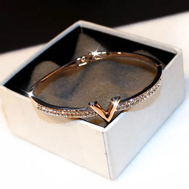 JUWANG Trend Fashion Korea Simple Micro Inlaid Zircon Word Lady Bracelets for Women Temperament Exquisite Luxury Bangle Jewelry luxecrown.co.uk