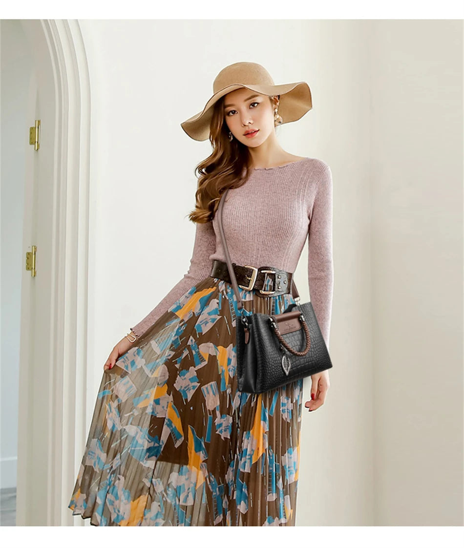 Brand Leather 3 Layers Alligator Crossbody Bag for Women Female Shoulder Messenger Sac Luxury Designer Ladies Handbags Streetsharks