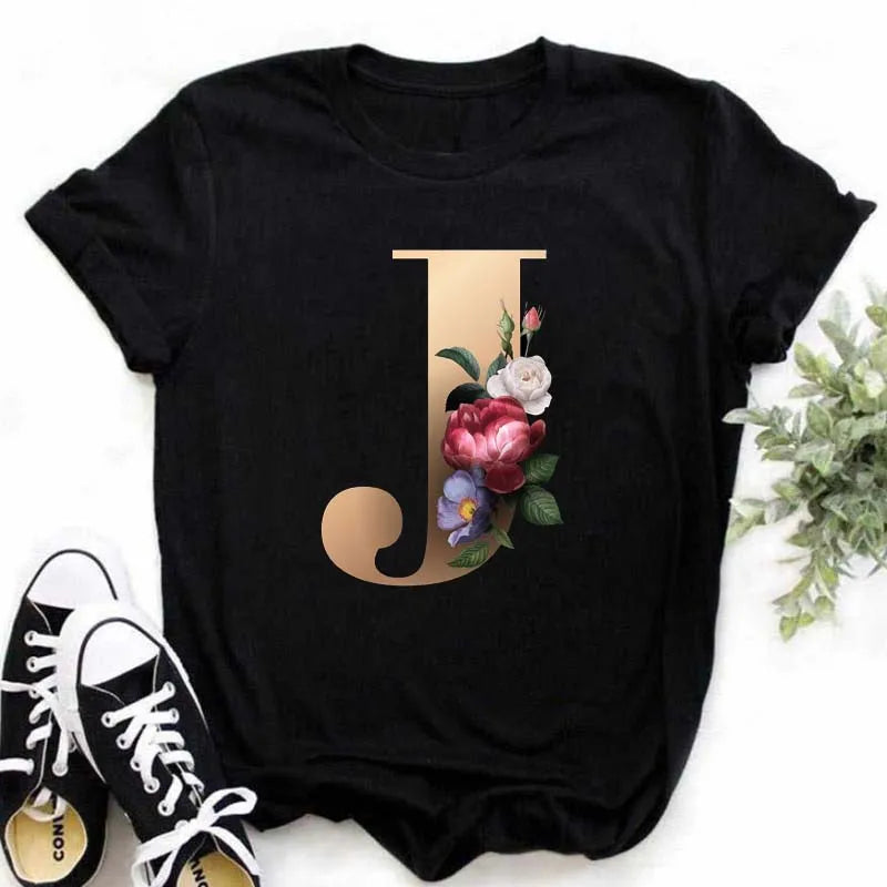 A B C D E English Alphabet Print T Shirt Women New Summer Couples Lovers Female T-Shirt Harajuku Casual Black Tops Tshirts luxecrown.co.uk