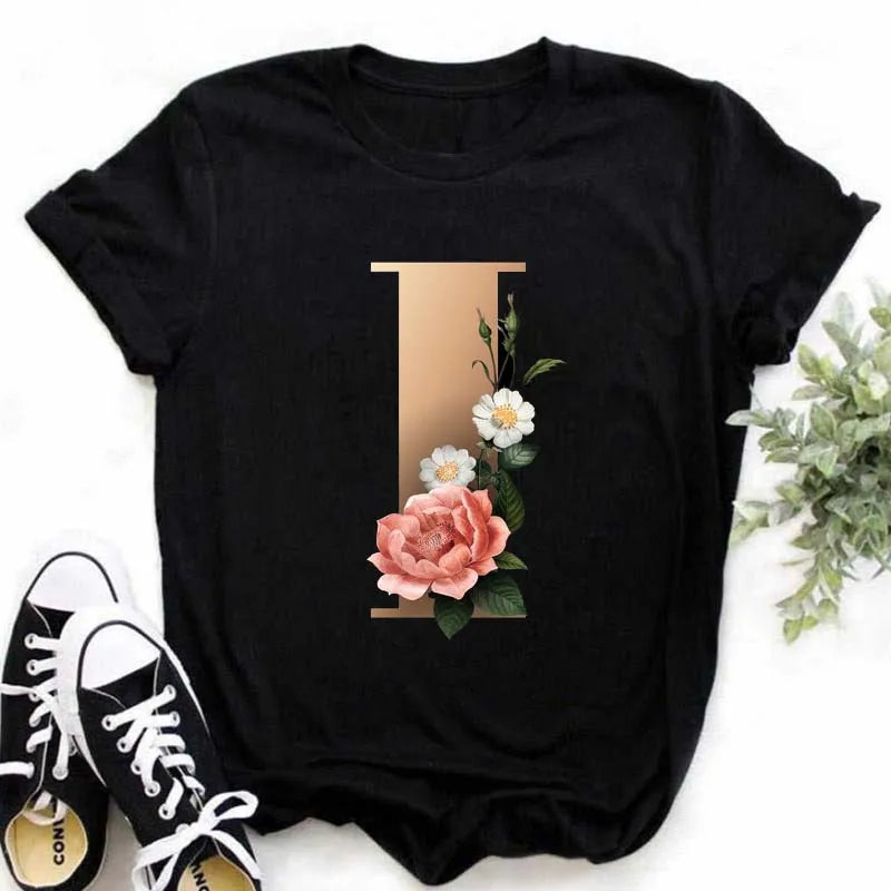 A B C D E English Alphabet Print T Shirt Women New Summer Couples Lovers Female T-Shirt Harajuku Casual Black Tops Tshirts luxecrown.co.uk