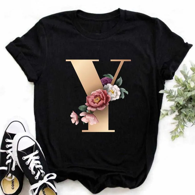 A B C D E English Alphabet Print T Shirt Women New Summer Couples Lovers Female T-Shirt Harajuku Casual Black Tops Tshirts luxecrown.co.uk