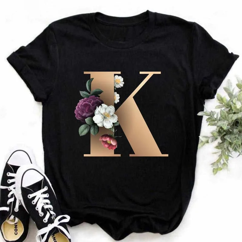 A B C D E English Alphabet Print T Shirt Women New Summer Couples Lovers Female T-Shirt Harajuku Casual Black Tops Tshirts luxecrown.co.uk