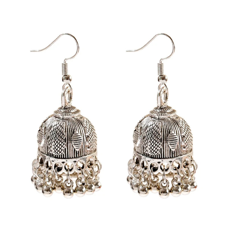 Ethnic Retro Silver Color Flower Alloy Tassel Dangle Earrings For Women's Indian Jhumka Earrings Turkey Bijoux Streetsharks