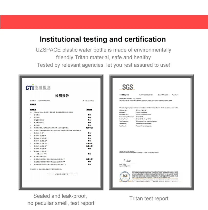 UZSPACE Sport Water Bottles BPA Free Portable Gym Anti-fall Leak-proof Large Capacity Fitness Kettle Tritan Plastic Drink Bottle Streetsharks