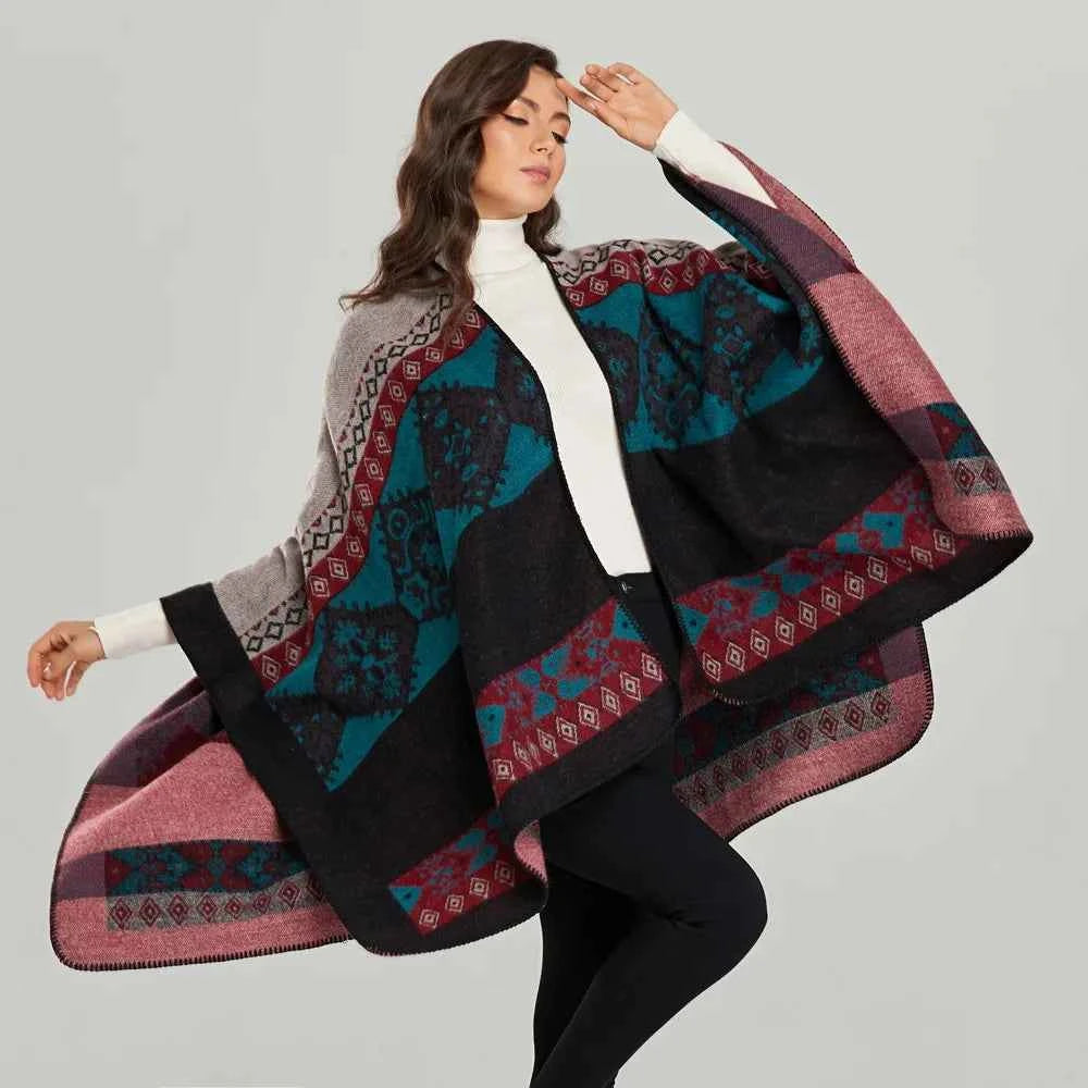 Winter Fashion Poncho Women Capes Scarf Imitation Cashmere Ladies Scarves Warm Shawls Wraps Woman Ponchos Bufanda Mujer Foulard