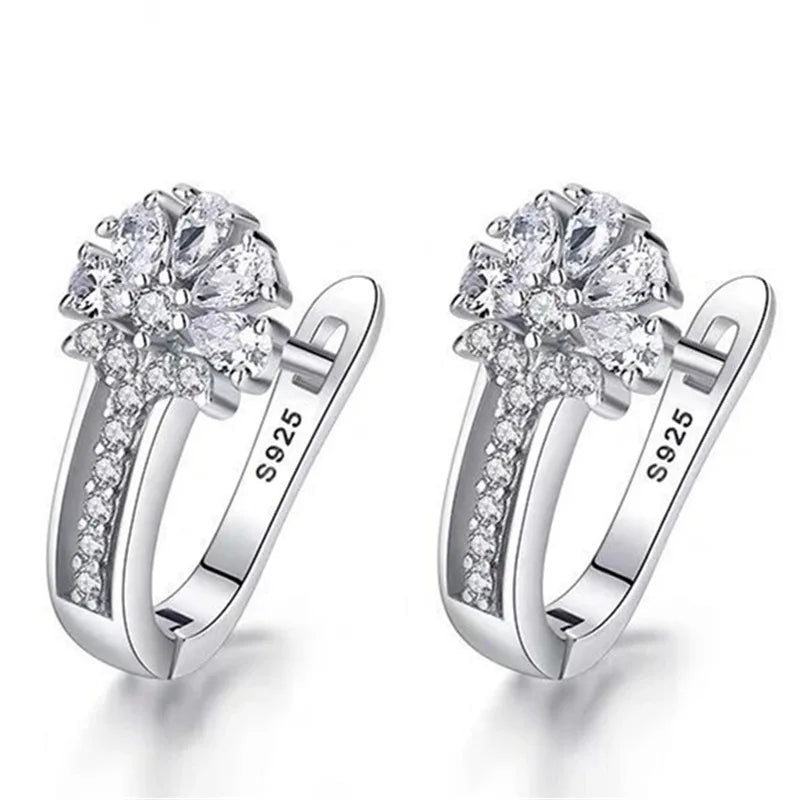 Fine Jewelry 925 Sterling Silver Earrings Inlaid With Zircon Crystal Flower Earrings Charm Jewelry For Women Gift Engagement Wed Streetsharks