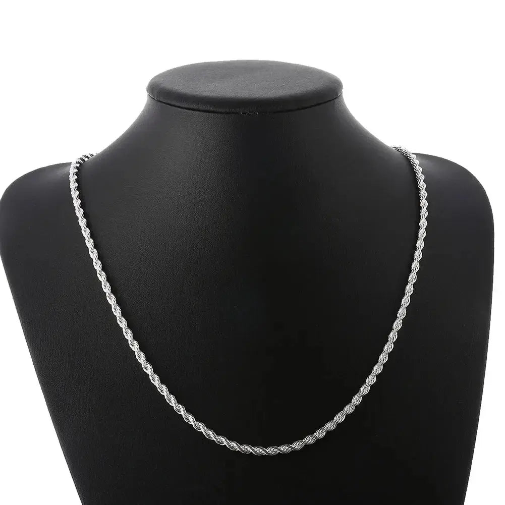 High Quality Silver Color 2MM Women Girls Men Chain Male Twisted Rope Necklace Bracelets Fashion Silver Jewelry Set Streetsharks