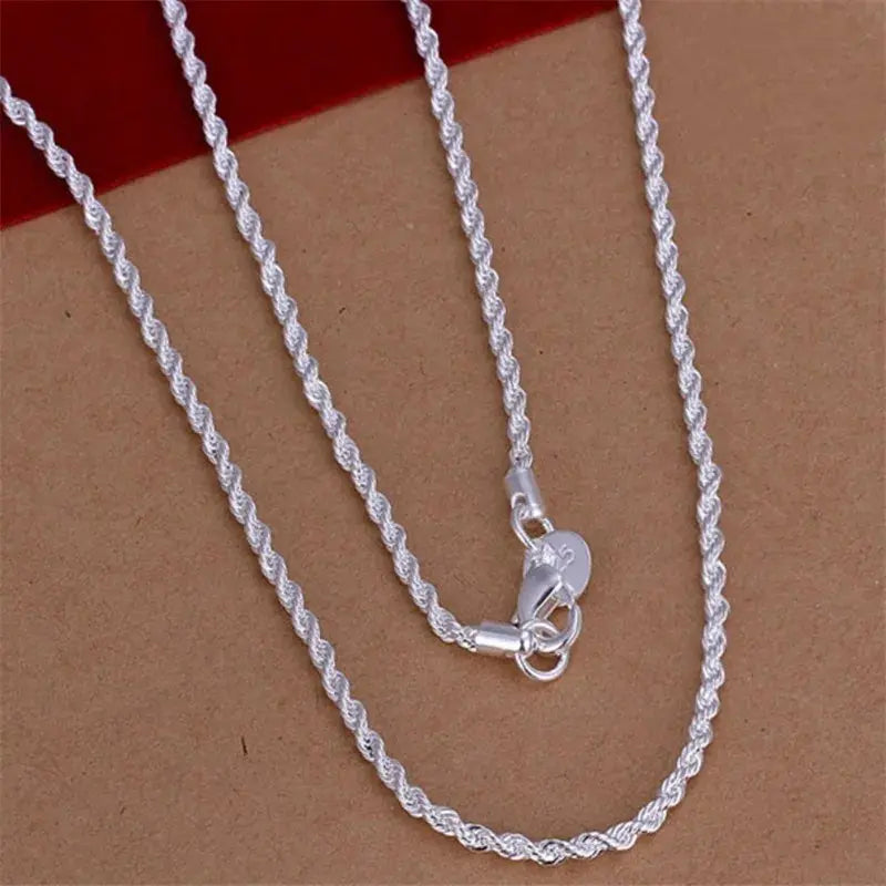 High Quality Silver Color 2MM Women Girls Men Chain Male Twisted Rope Necklace Bracelets Fashion Silver Jewelry Set Streetsharks