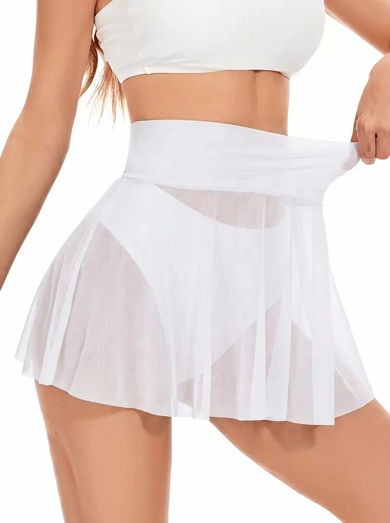 High Waist Sheer Mesh Mini Cover Up Skirt Women Summer Beach Vacation Bikini Wrap Dress luxecrown.co.uk