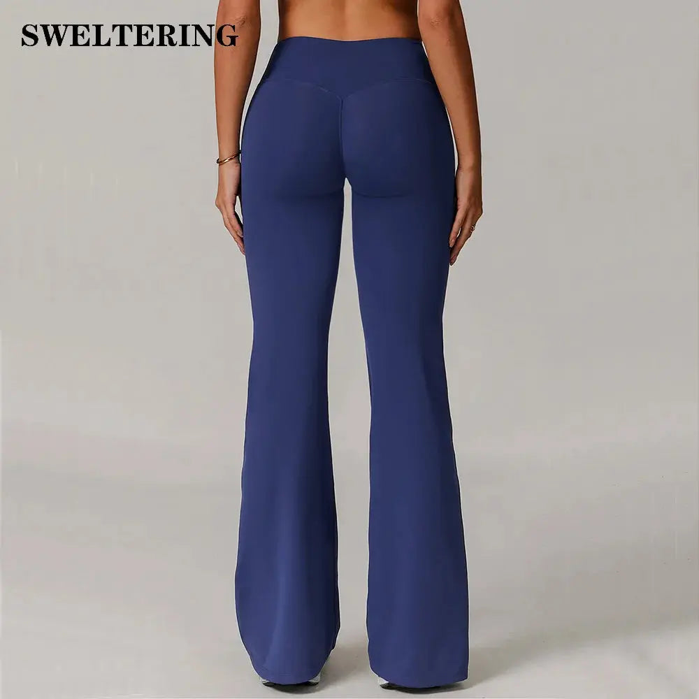 High Waist Wide Leg Pants Leggings Women Tights Fitness Bell-bottoms Yoga Elastic Leggings Push Up Gym Workout Flared Pants luxecrown.co.uk