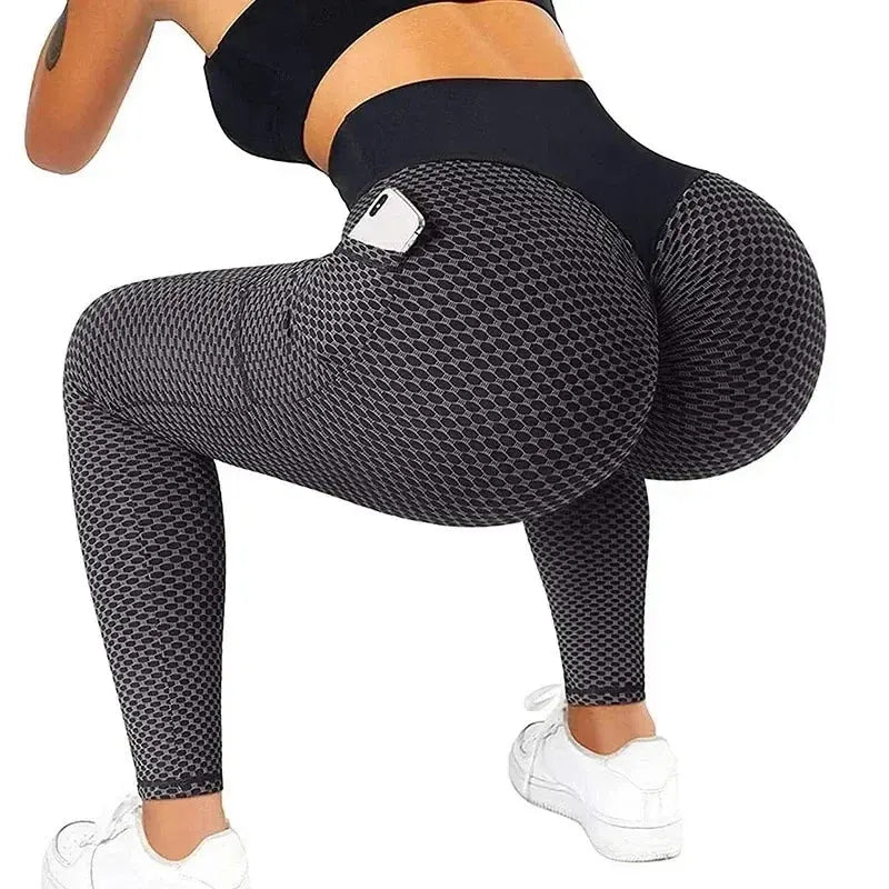 High Waist Women's Casual Fitness Trousers with Pockets Scrunch Butt Workout Leggings Push up Yoga Gym Tights S-3XL luxecrown.co.uk
