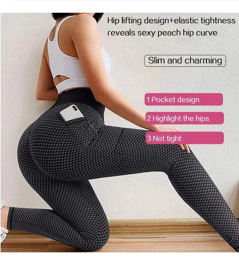 High Waist Women's Casual Fitness Trousers with Pockets Scrunch Butt Workout Leggings Push up Yoga Gym Tights S-3XL luxecrown.co.uk