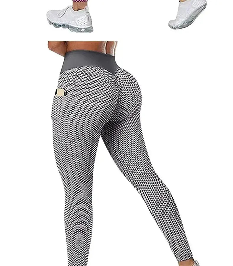 High Waist Women's Casual Fitness Trousers with Pockets Scrunch Butt Workout Leggings Push up Yoga Gym Tights S-3XL luxecrown.co.uk