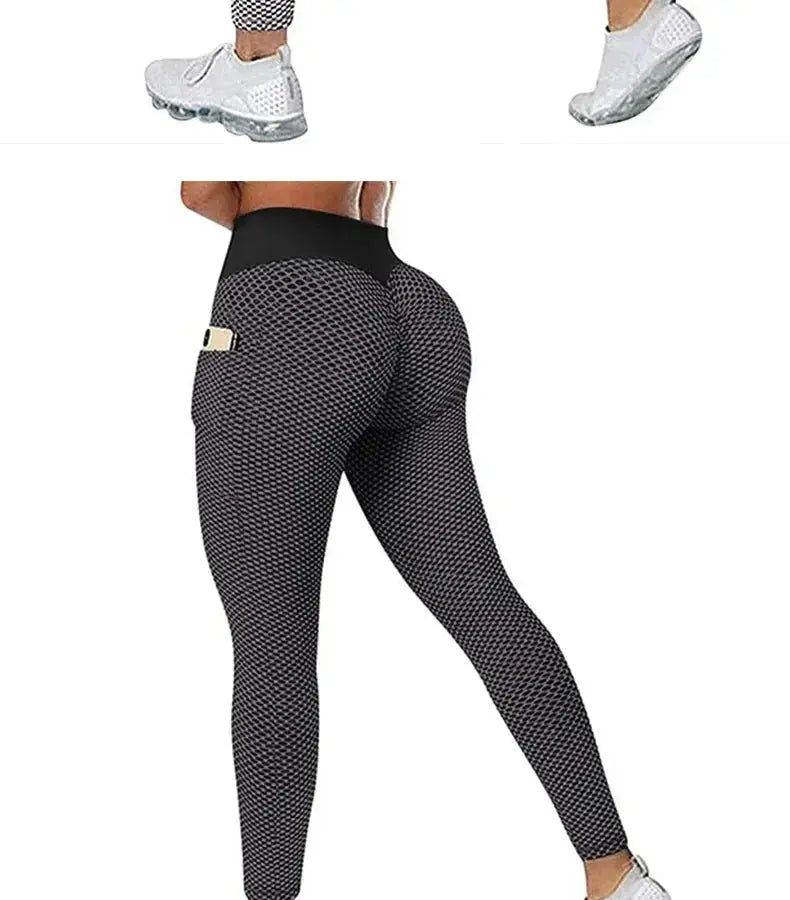 High Waist Women's Casual Fitness Trousers with Pockets Scrunch Butt Workout Leggings Push up Yoga Gym Tights S-3XL luxecrown.co.uk