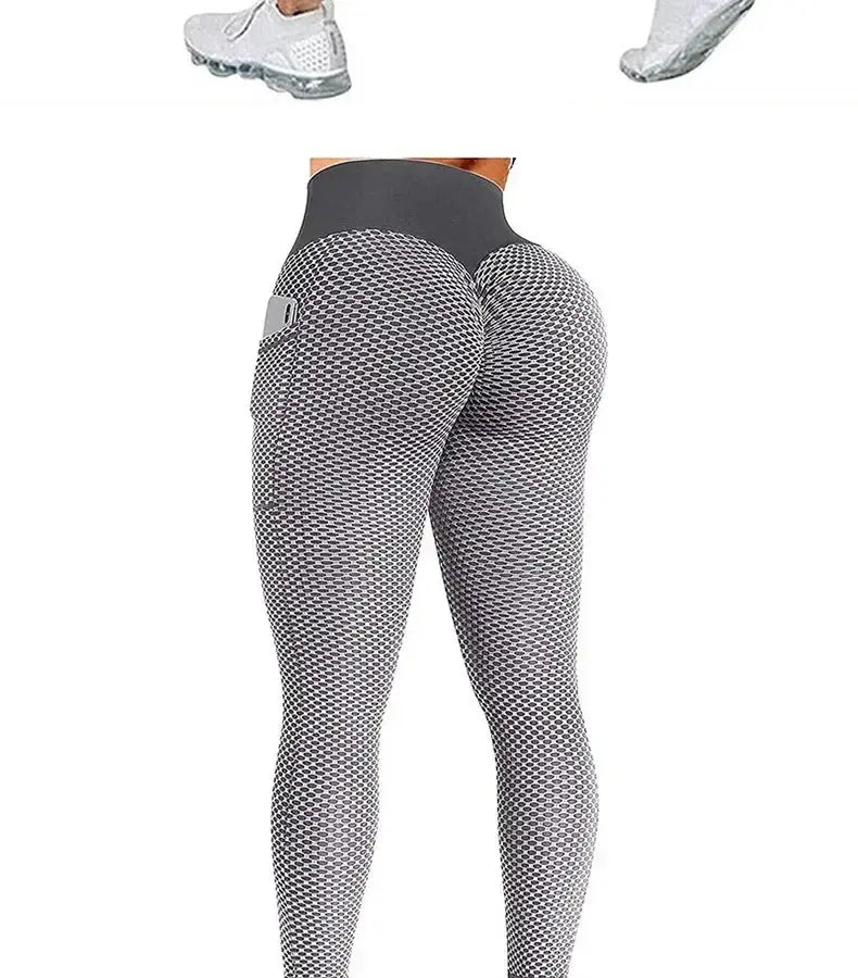 High Waist Women's Casual Fitness Trousers with Pockets Scrunch Butt Workout Leggings Push up Yoga Gym Tights S-3XL luxecrown.co.uk