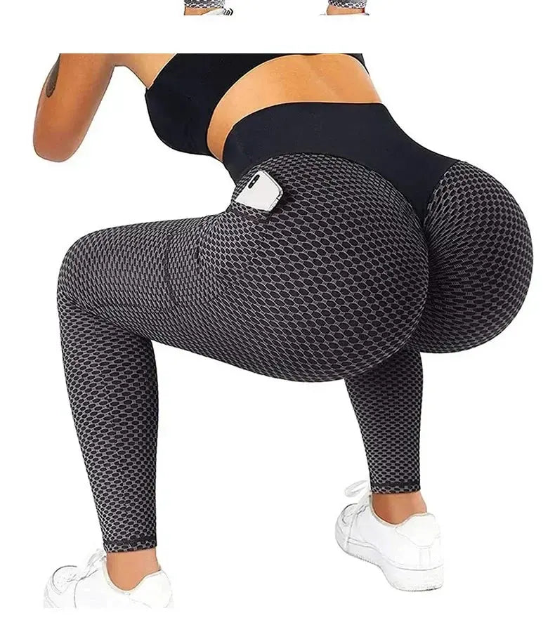 High Waist Women's Casual Fitness Trousers with Pockets Scrunch Butt Workout Leggings Push up Yoga Gym Tights S-3XL luxecrown.co.uk