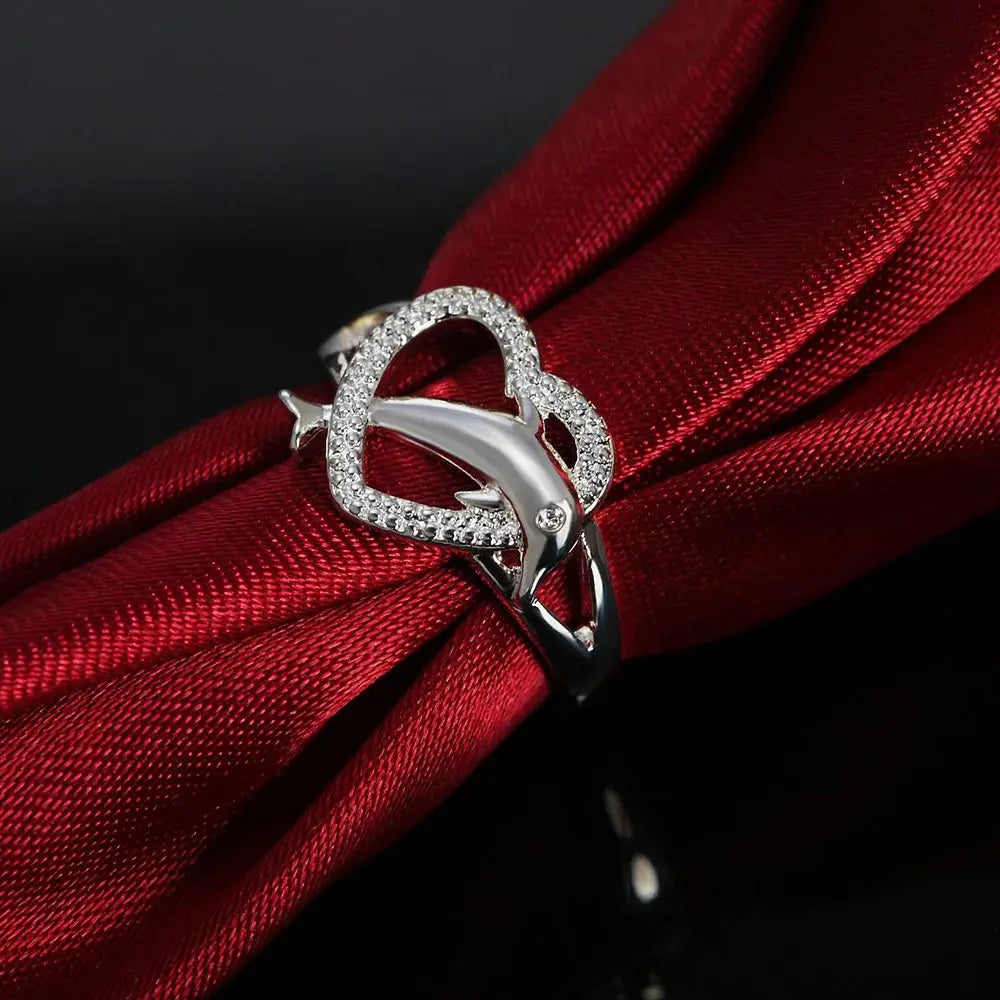High quality 925 Sterling Silver fine Love dolphins heart Rings For Women Couple gifts Fashion Party wedding Jewelry Streetsharks