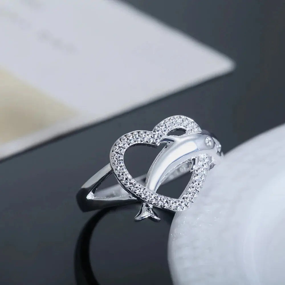 High quality 925 Sterling Silver fine Love dolphins heart Rings For Women Couple gifts Fashion Party wedding Jewelry Streetsharks