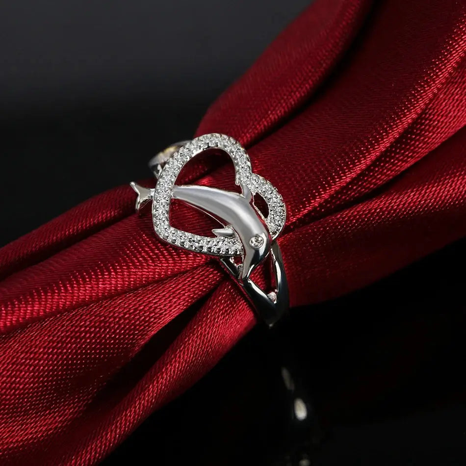 High quality 925 Sterling Silver fine Love dolphins heart Rings For Women Couple gifts Fashion Party wedding Jewelry Streetsharks