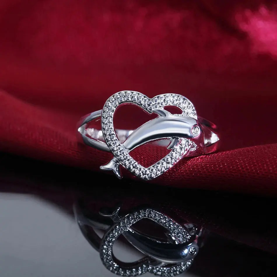 High quality 925 Sterling Silver fine Love dolphins heart Rings For Women Couple gifts Fashion Party wedding Jewelry Streetsharks