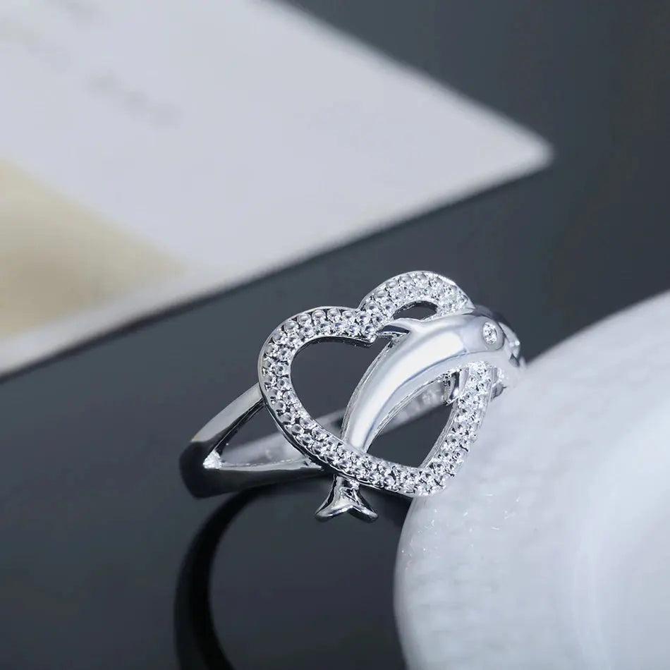 High quality 925 Sterling Silver fine Love dolphins heart Rings For Women Couple gifts Fashion Party wedding Jewelry Streetsharks