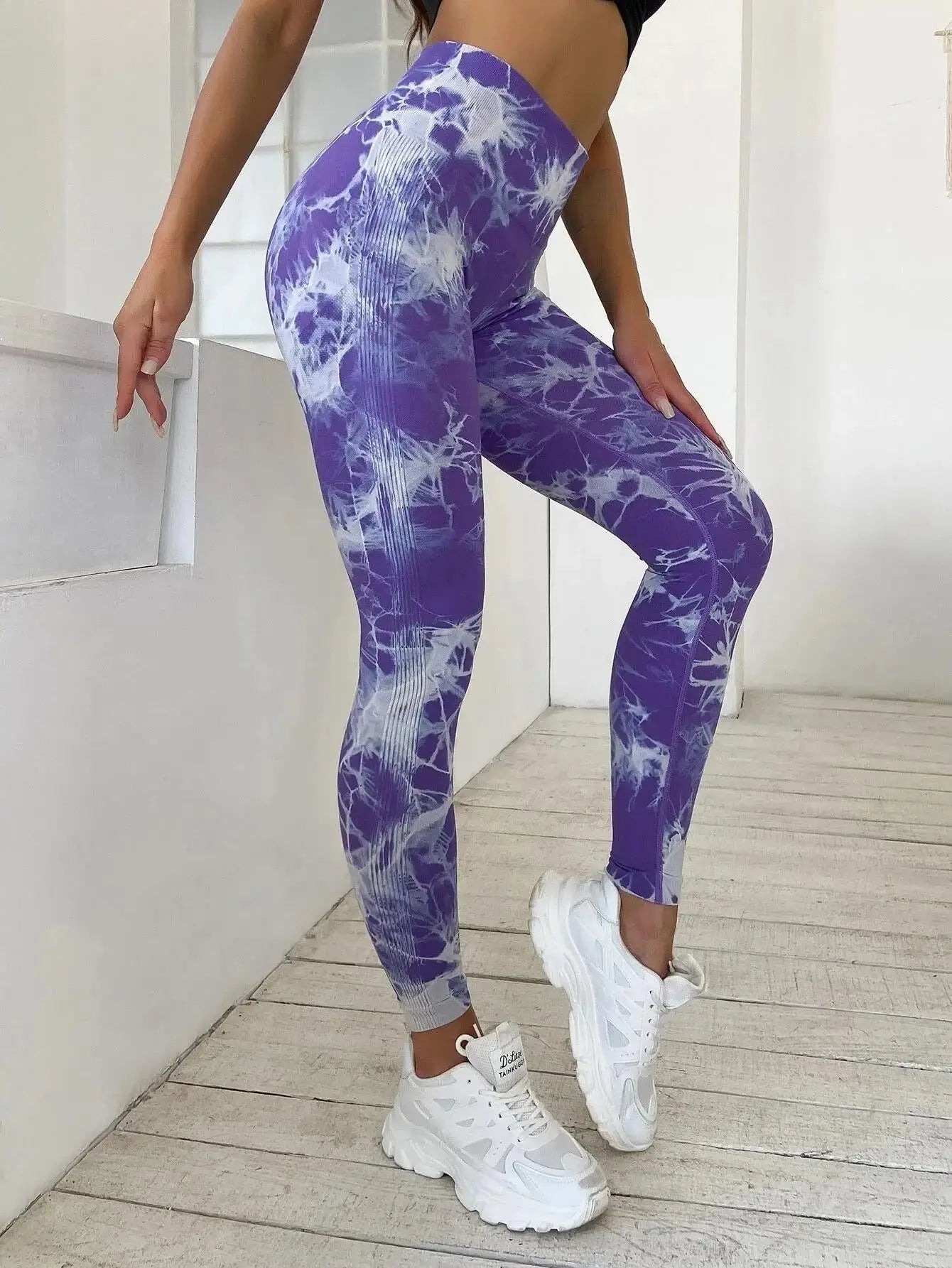 Hip Liftting Seamless Fitness Yoga Leggings Tie Dye Exercise Tights For Women Tummy Control High Waist Workout Pants luxecrown.co.uk