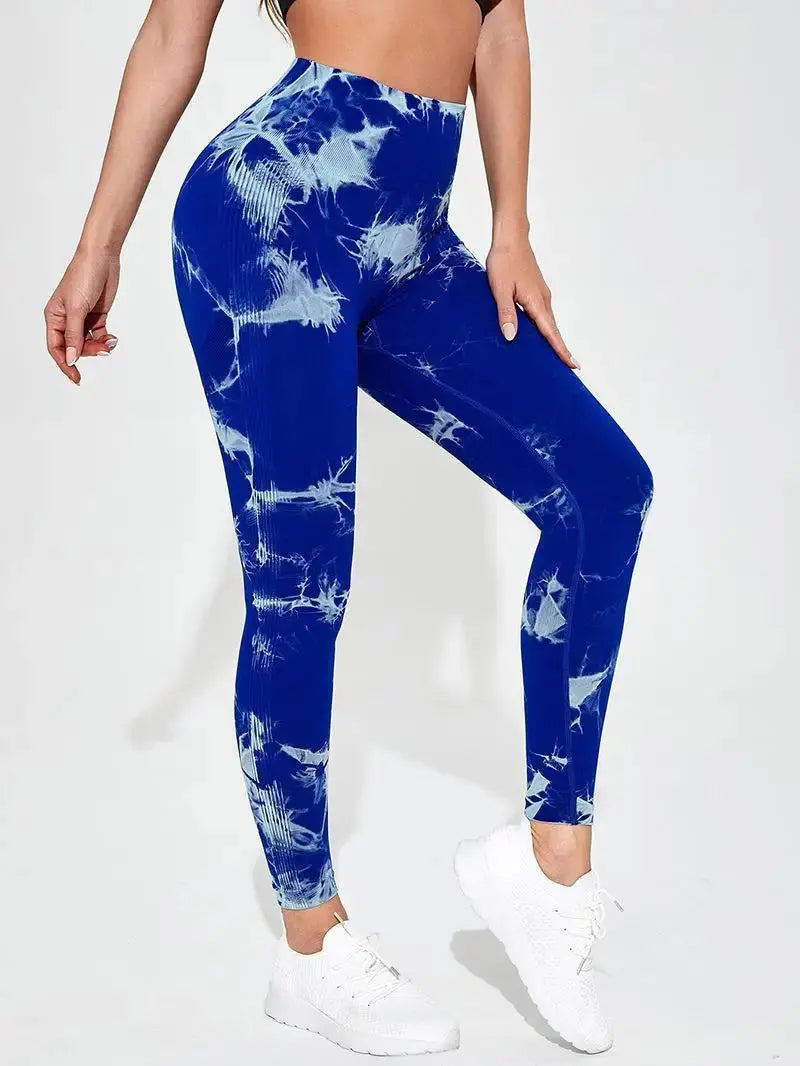Hip Liftting Seamless Fitness Yoga Leggings Tie Dye Exercise Tights For Women Tummy Control High Waist Workout Pants luxecrown.co.uk