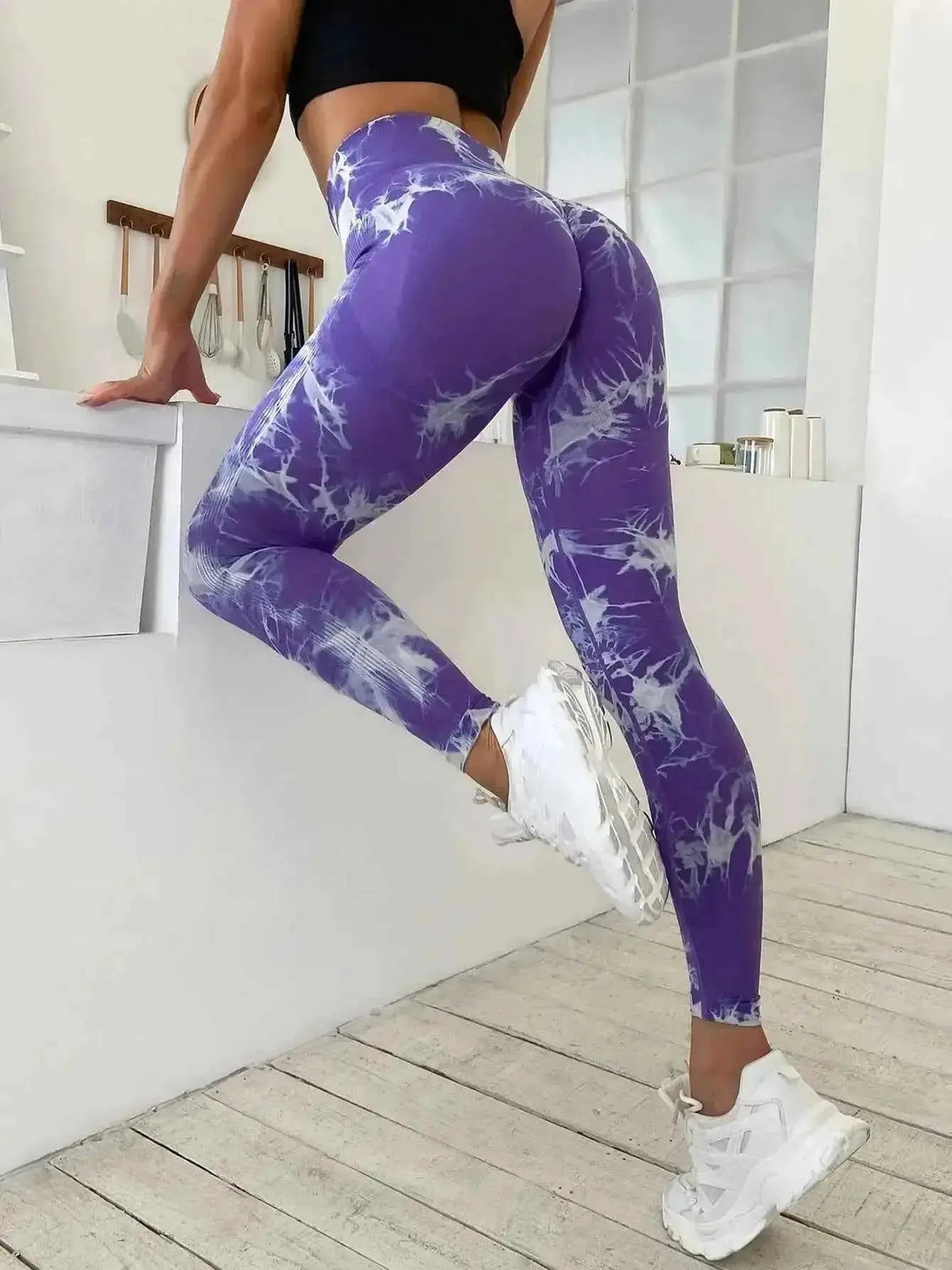 Hip Liftting Seamless Fitness Yoga Leggings Tie Dye Exercise Tights For Women Tummy Control High Waist Workout Pants