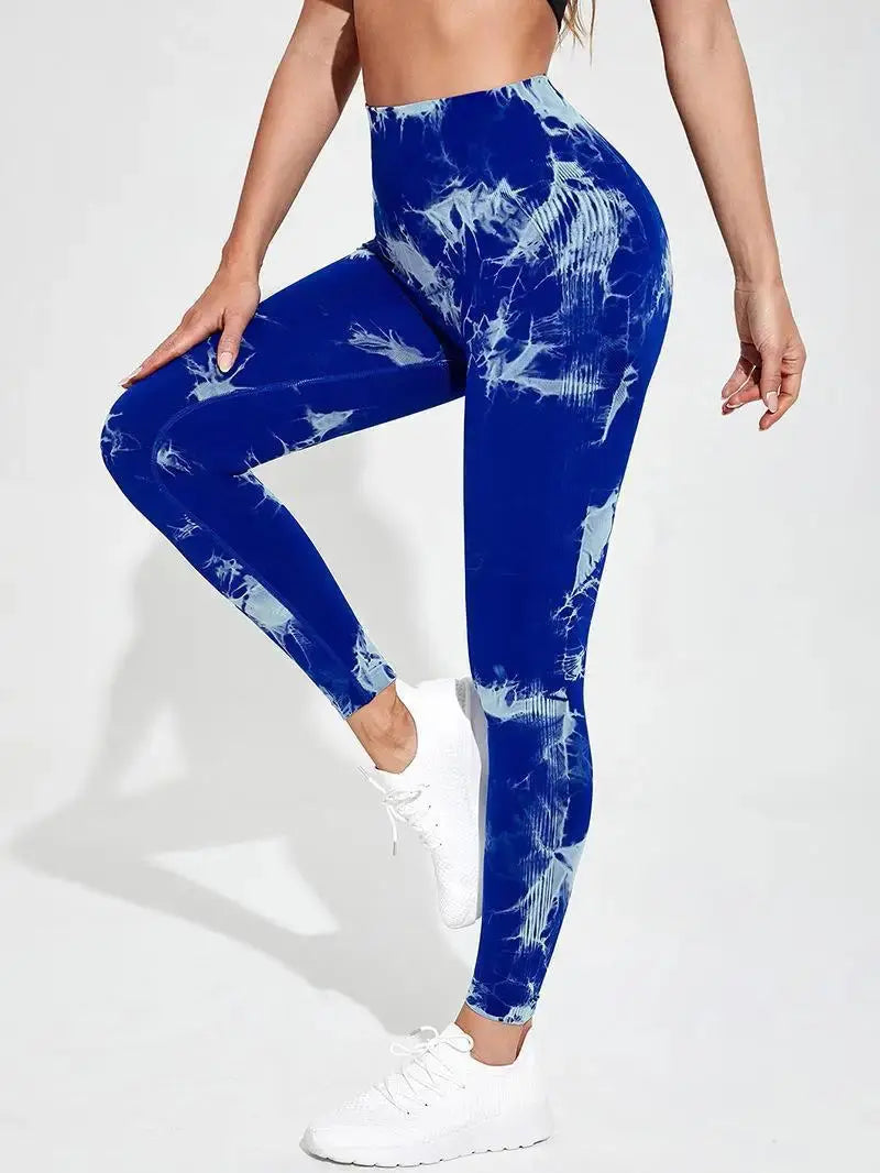 Hip Liftting Seamless Fitness Yoga Leggings Tie Dye Exercise Tights For Women Tummy Control High Waist Workout Pants luxecrown.co.uk
