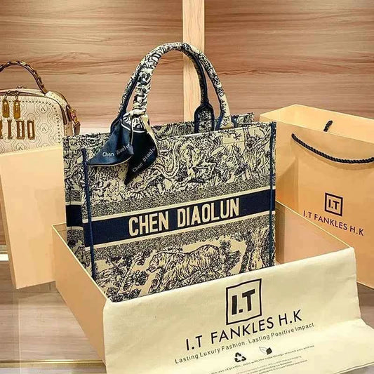 Hong Kong Embroidery Portable Tote Bag New Spring and Summer Large Capacity Premium Commuter Bag