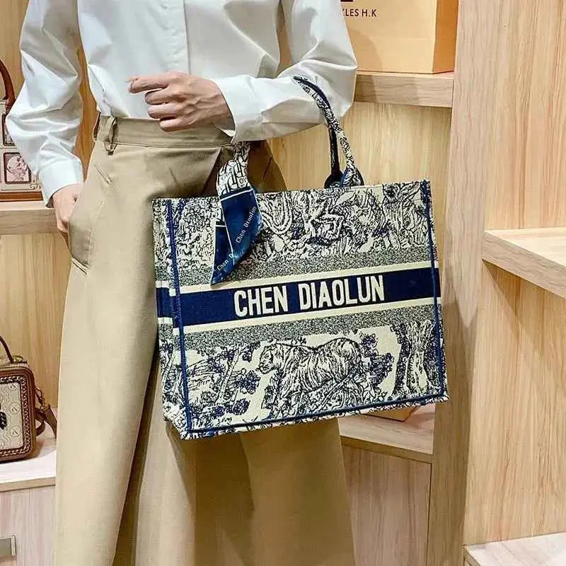 Hong Kong Embroidery Portable Tote Bag New Spring and Summer Large Capacity Premium Commuter Bag