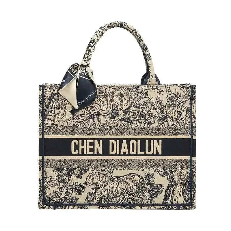 Hong Kong Embroidery Portable Tote Bag New Spring and Summer Large Capacity Premium Commuter Bag