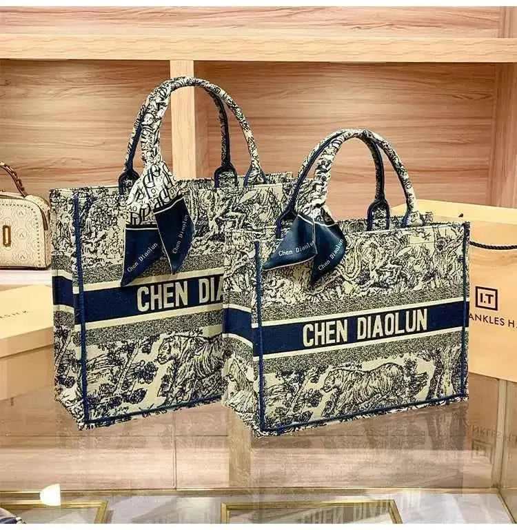 Hong Kong Embroidery Portable Tote Bag New Spring and Summer Large Capacity Premium Commuter Bag