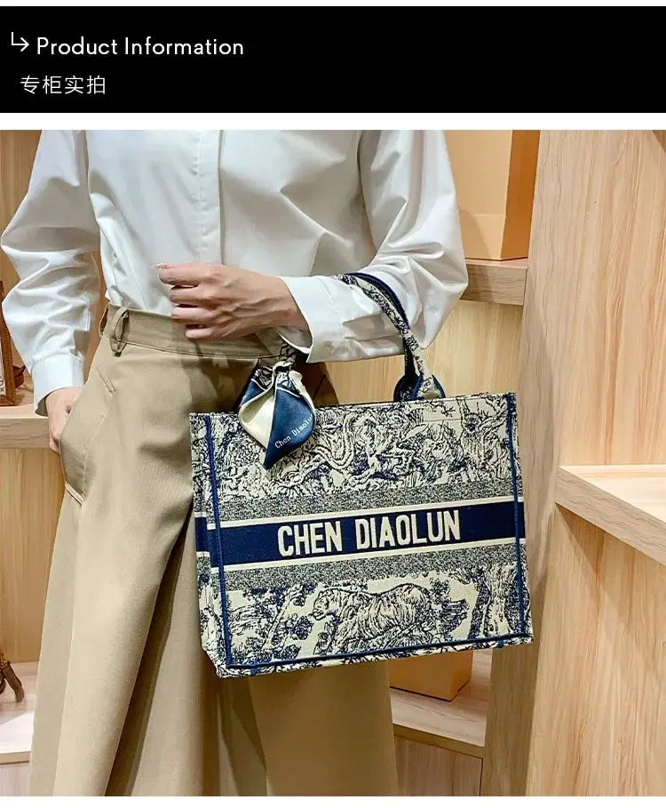 Hong Kong Embroidery Portable Tote Bag New Spring and Summer Large Capacity Premium Commuter Bag luxecrown.co.uk