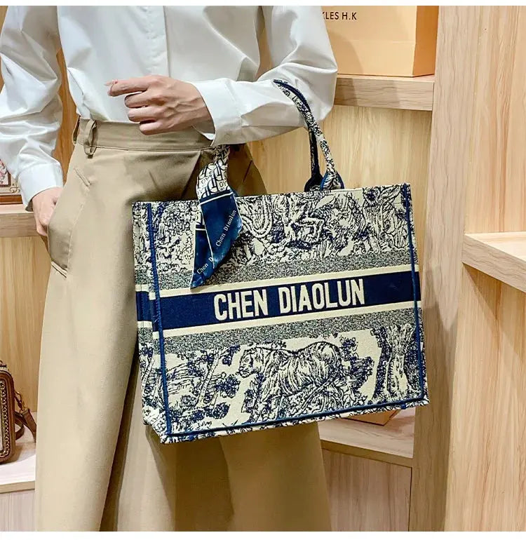 Hong Kong Embroidery Portable Tote Bag New Spring and Summer Large Capacity Premium Commuter Bag luxecrown.co.uk