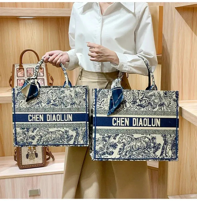 Hong Kong Embroidery Portable Tote Bag New Spring and Summer Large Capacity Premium Commuter Bag luxecrown.co.uk