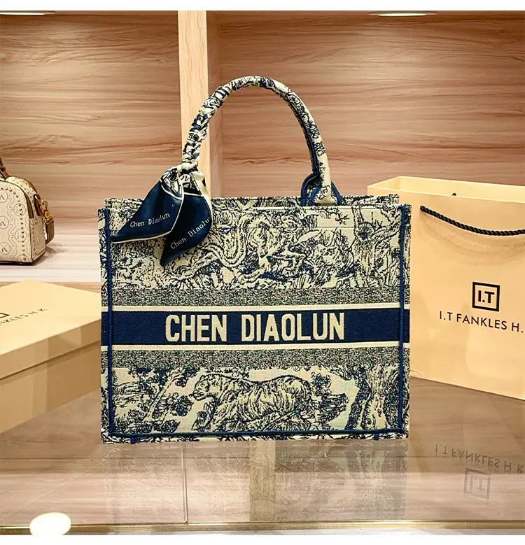Hong Kong Embroidery Portable Tote Bag New Spring and Summer Large Capacity Premium Commuter Bag luxecrown.co.uk